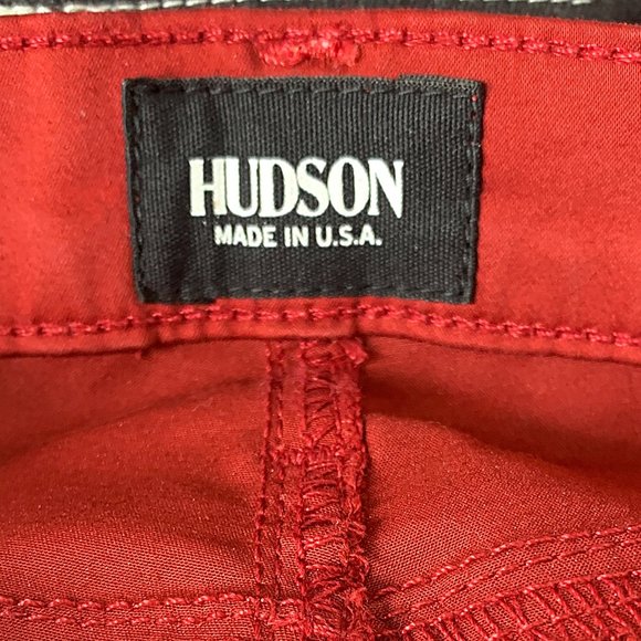 Hudson Nico Mid-Rise Super Skinny Ankle Jeans in Oxblood Wax Red - Picture 9 of 12